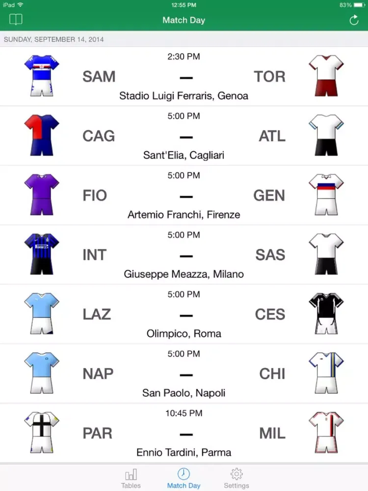 Scheduler - Italian Football Serie A 2016-2017 iPad  Screenshots