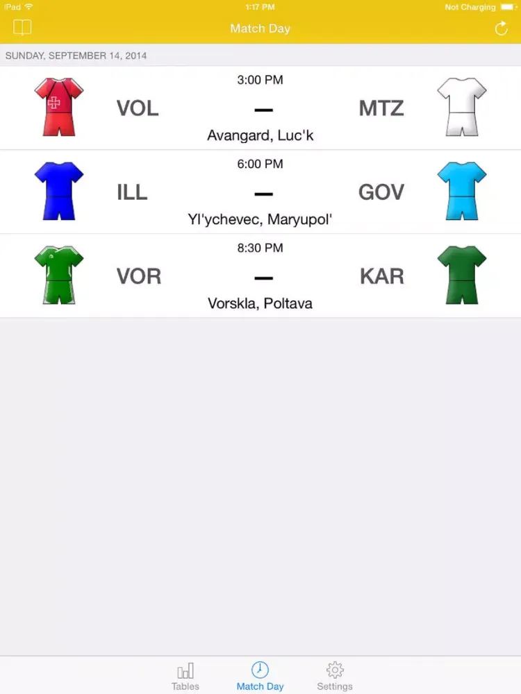 Tangkapan skrin Scheduler - UPL Ukrainian Football 2016-2017 iPad 