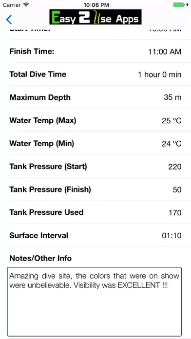 Tangkapan skrin Dive Logbook (Journal)