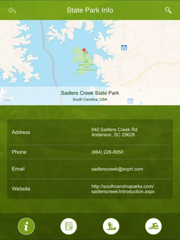Tangkapan skrin South Carolina State Parks iPad 