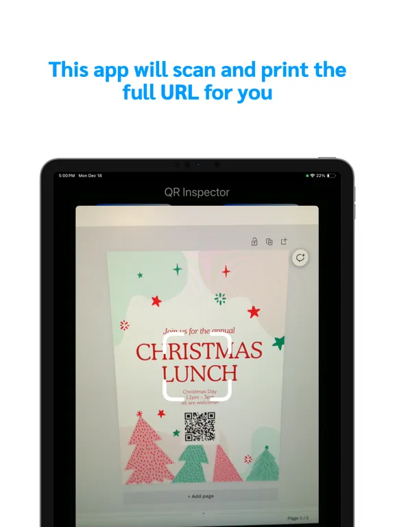 Tangkapan layar QR Inspector iPad 