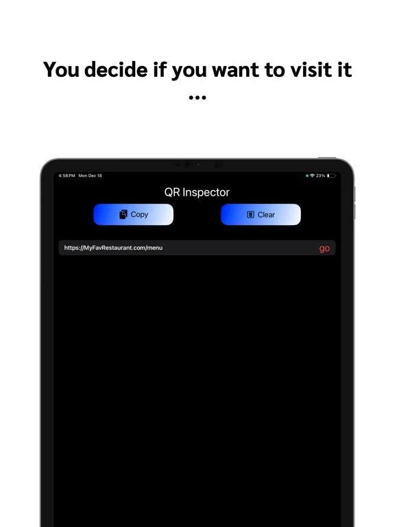 Tangkapan layar QR Inspector iPad 