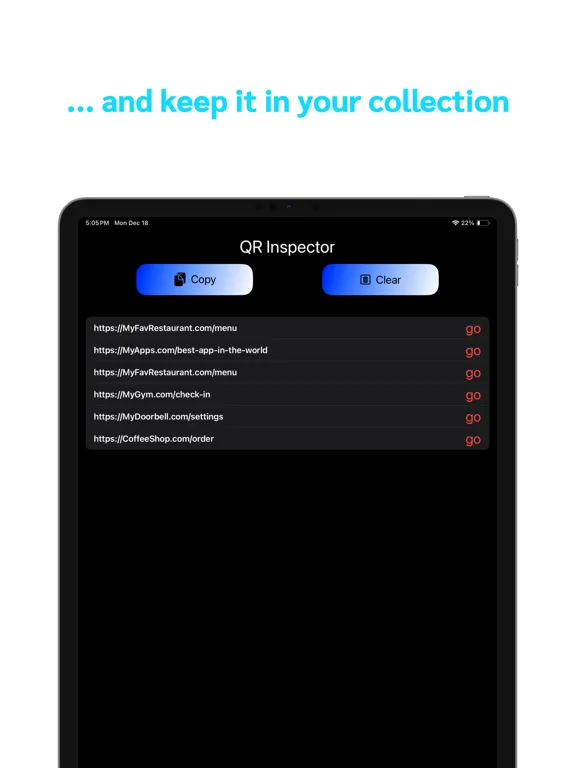 Tangkapan layar QR Inspector iPad 