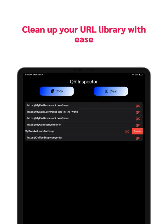 Tangkapan layar QR Inspector iPad 