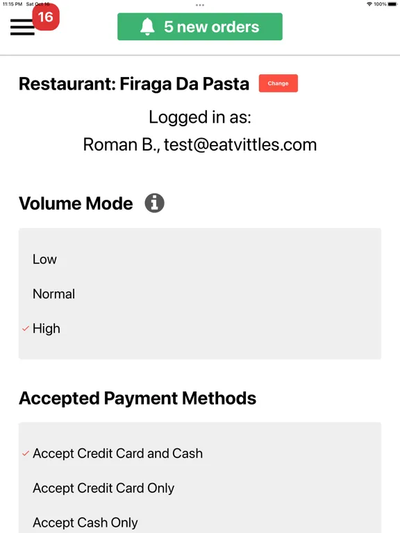 Zrzuty ekranu Vittles Order Manager iPad 