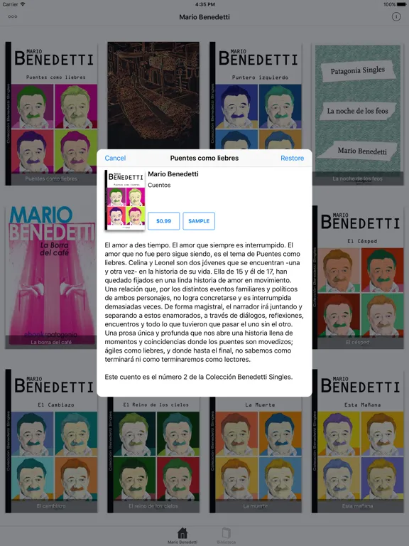 Mario Benedetti - Free digital library iPad  স্ক্রিনশট
