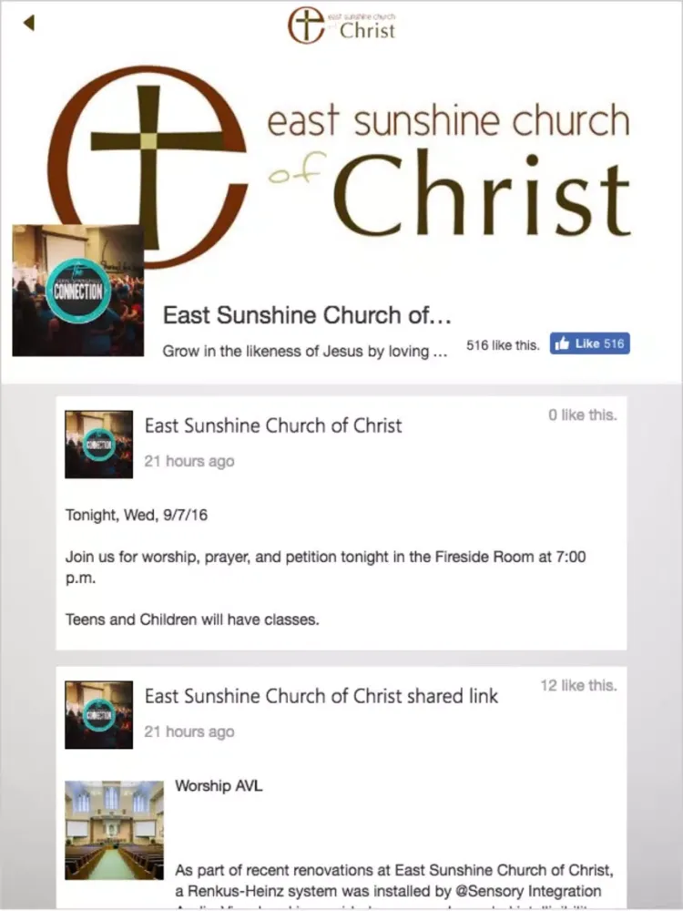 Tangkapan layar East Sunshine Church of Christ iPad 