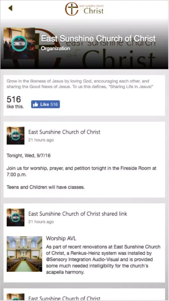 Tangkapan layar East Sunshine Church of Christ
