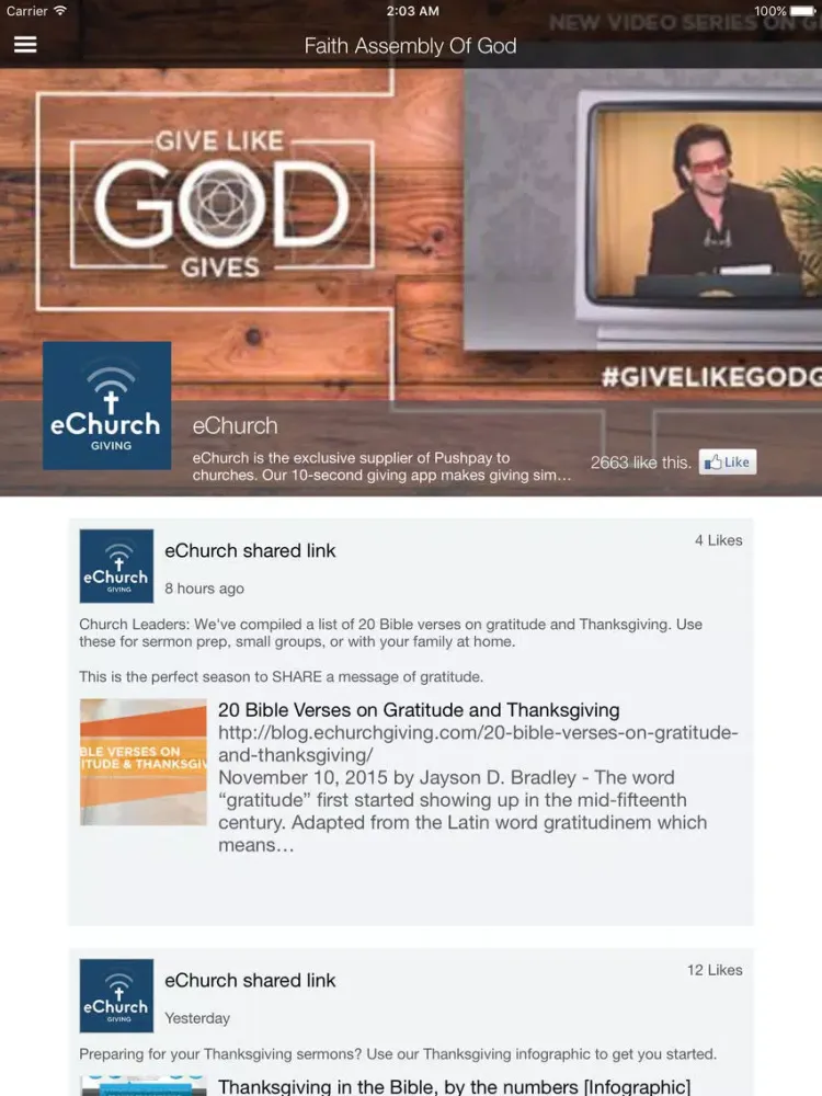 Ảnh chụp màn hình của Faith Assembly of God iPad 