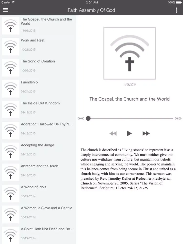 Ảnh chụp màn hình của Faith Assembly of God iPad 
