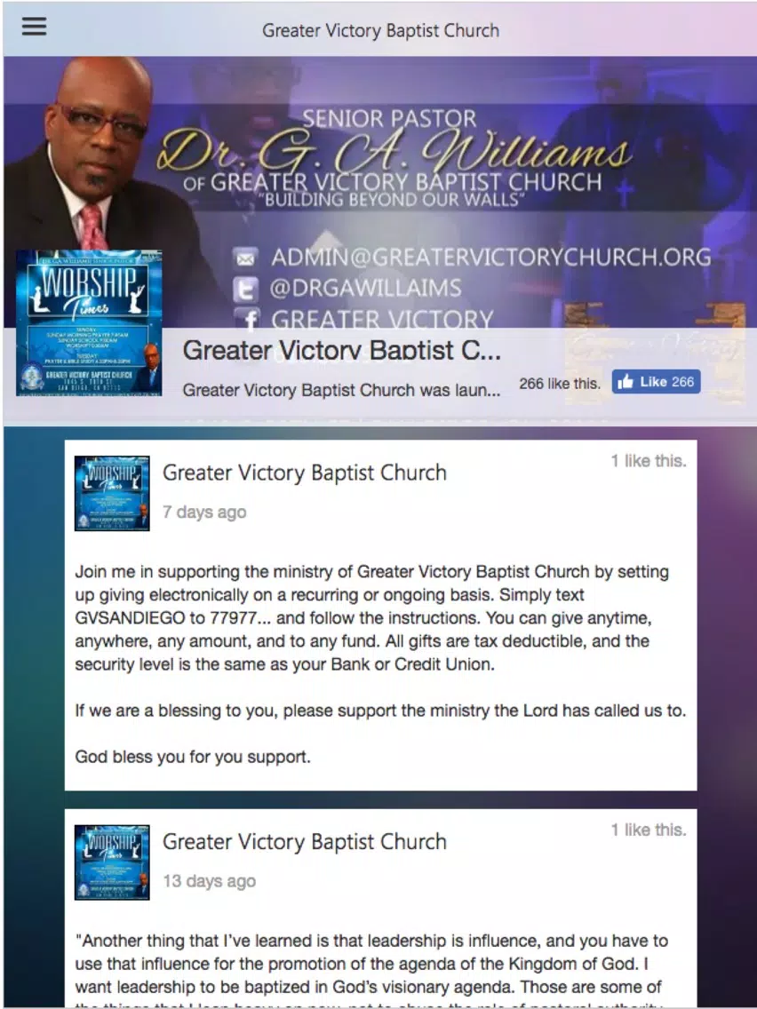 Zrzuty ekranu Greater Victory Baptist Church iPad 