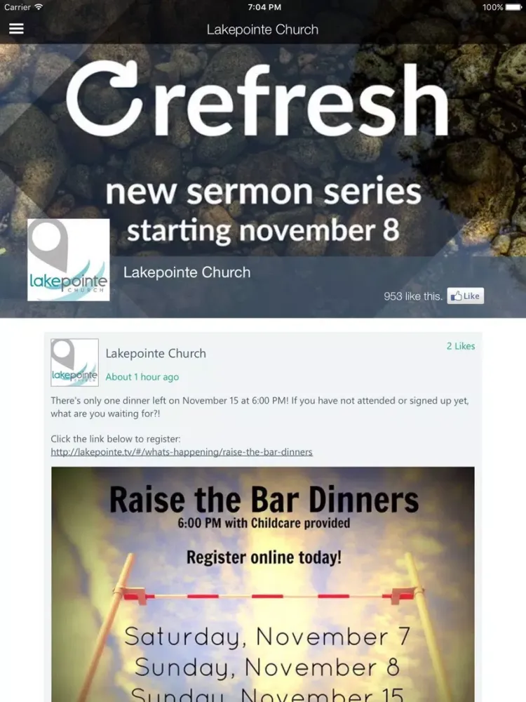 Tangkapan layar Lakepointe Church Macomb iPad 