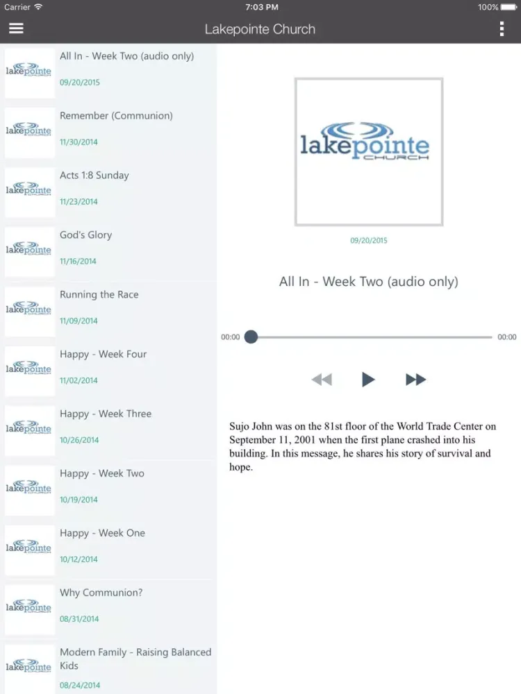 Tangkapan layar Lakepointe Church Macomb iPad 