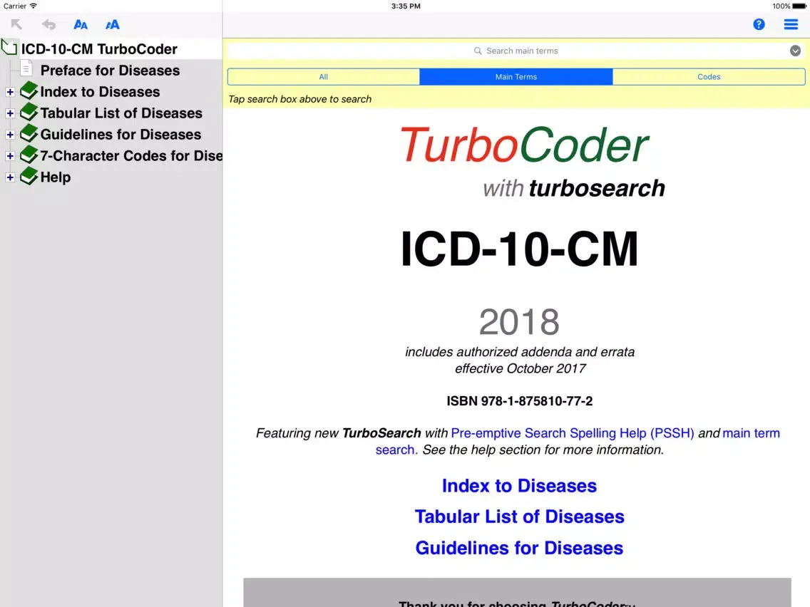 ICD-10-CM TurboCoder, 2018. iPad 应用截图