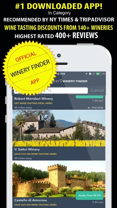 Napa Valley Winery Finder REAL Screenshots