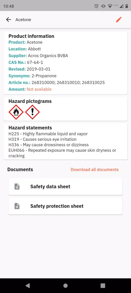 Ảnh chụp màn hình của Old Chemical Manager
