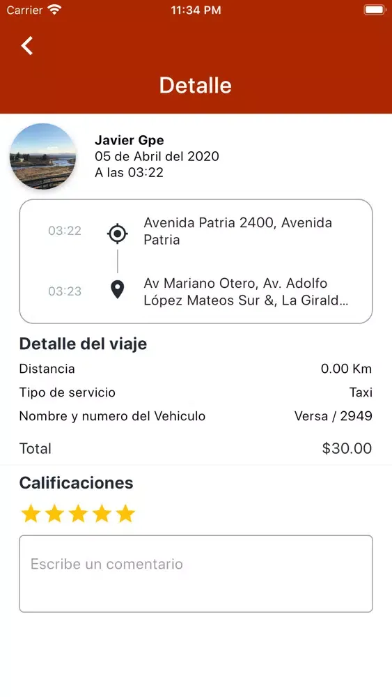 Tangkapan skrin Ecotaxis Rojos MZT Conductor