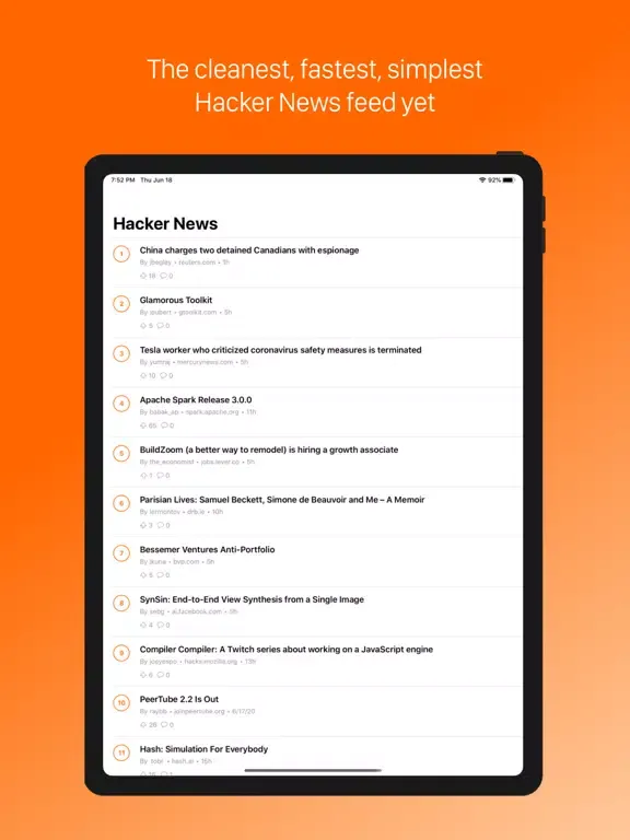 Capturas de pantalla de Hacker News Feed iPad 