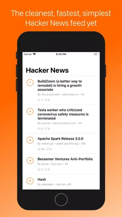 Capturas de pantalla de Hacker News Feed