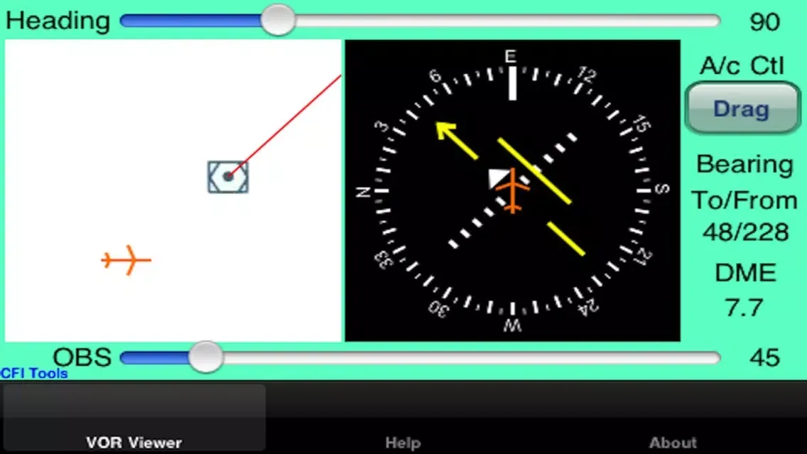 ภาพหน้าจอของ CFI Tools VOR