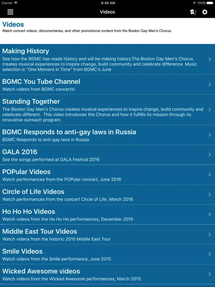 Capturas de pantalla de Boston Gay Men's Chorus iPad 