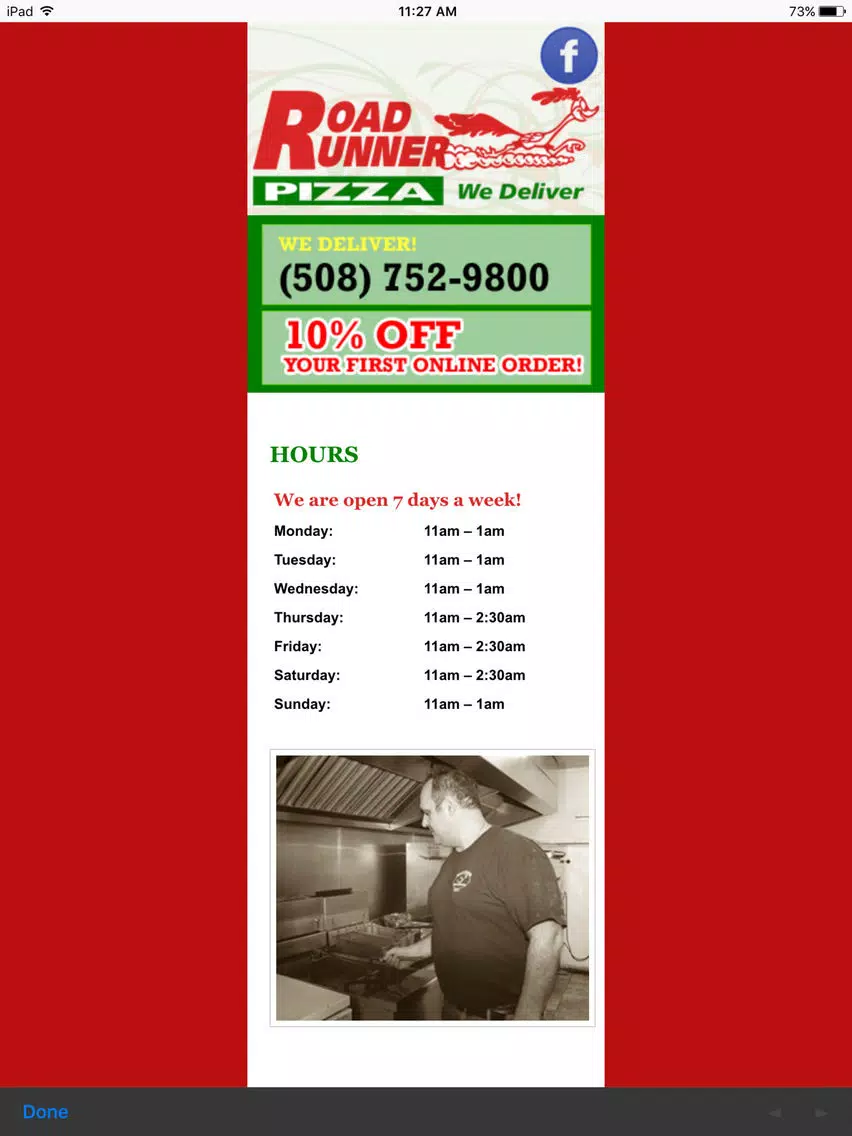 Ảnh chụp màn hình của Road Runner Pizza iPad 