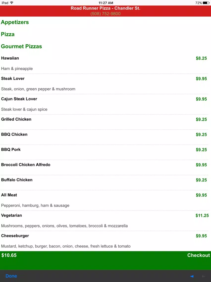 Ảnh chụp màn hình của Road Runner Pizza iPad 