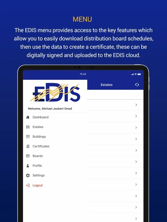 Zrzuty ekranu EDIS electrical certificates iPad