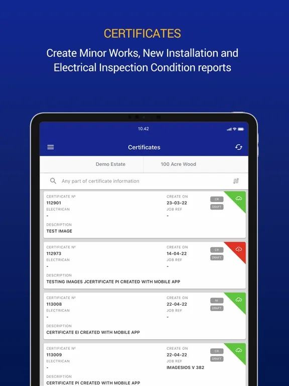 Zrzuty ekranu EDIS electrical certificates iPad