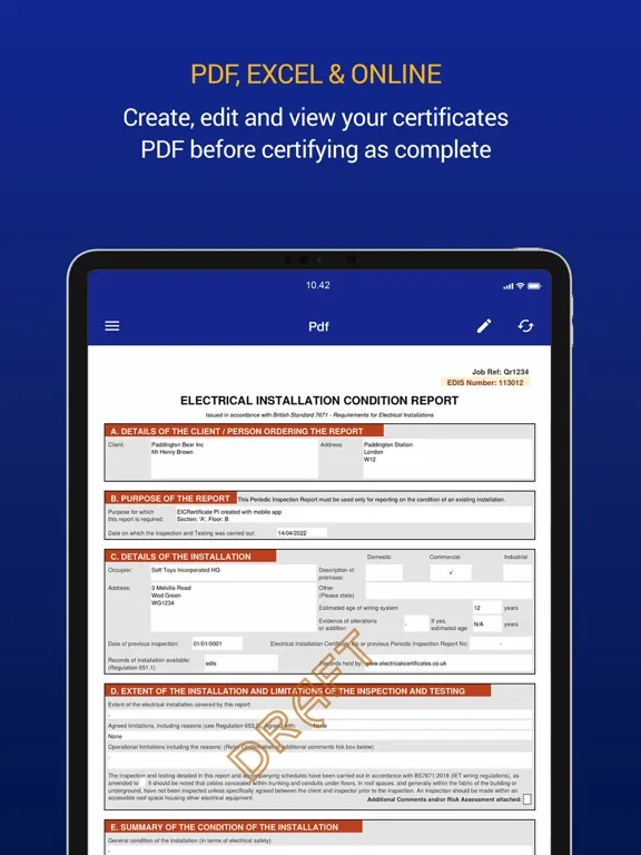 Zrzuty ekranu EDIS electrical certificates iPad