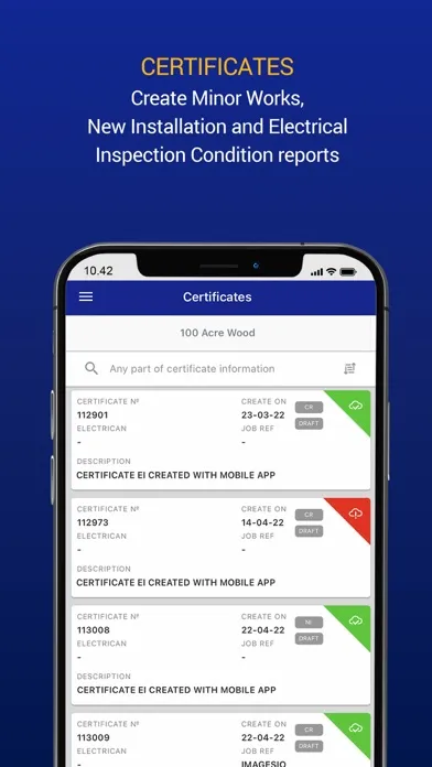 Zrzuty ekranu EDIS electrical certificates