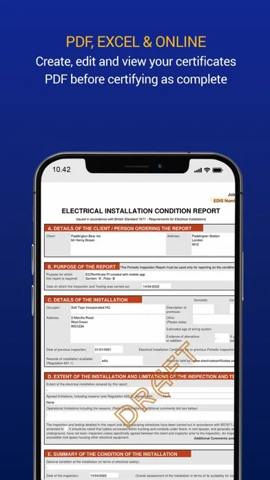 Zrzuty ekranu EDIS electrical certificates