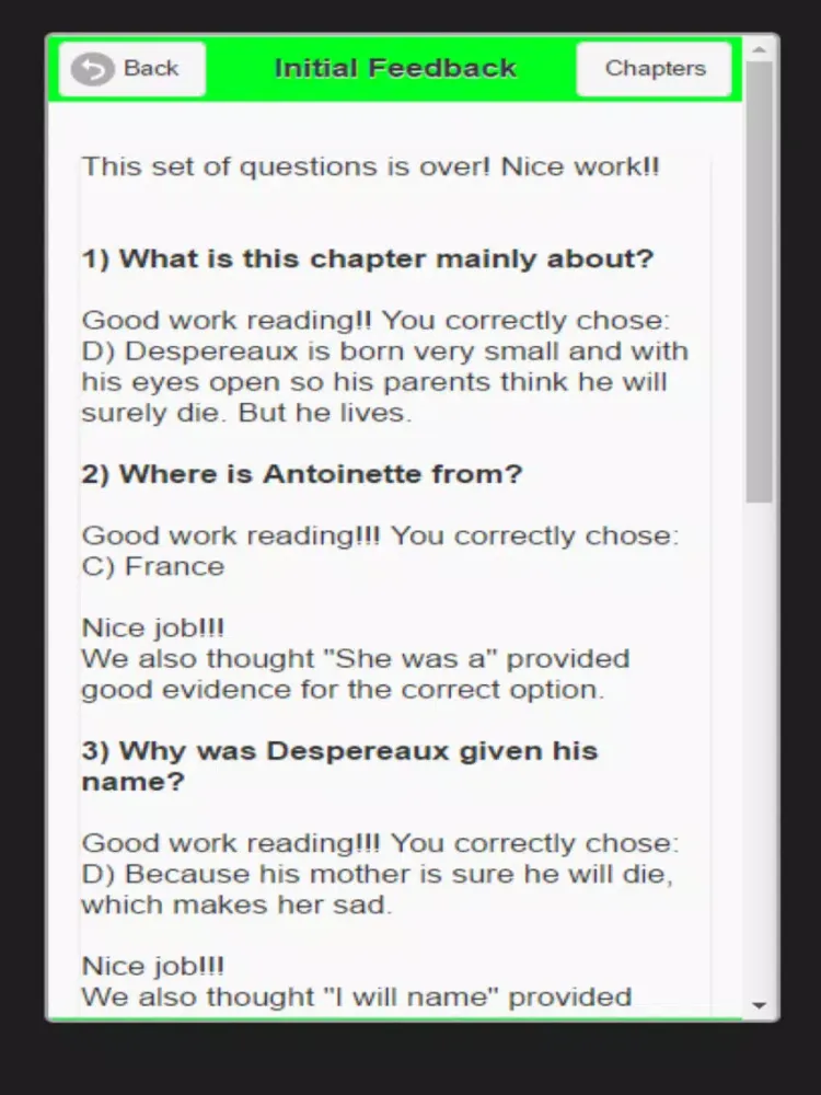 edMe RC #20: Questions for Tale of Despereaux(TM) iPad  Screenshots