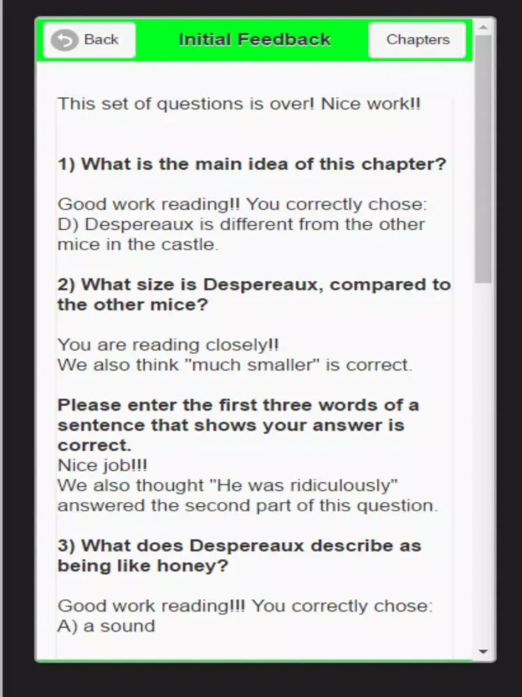 edMe RC #20: Questions for Tale of Despereaux(TM) iPad  Screenshots