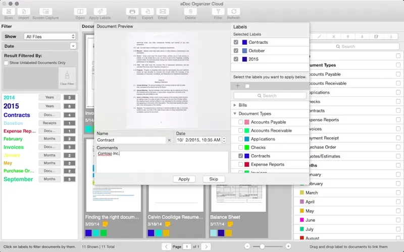 Zrzuty ekranu eDoc Organizer Cloud