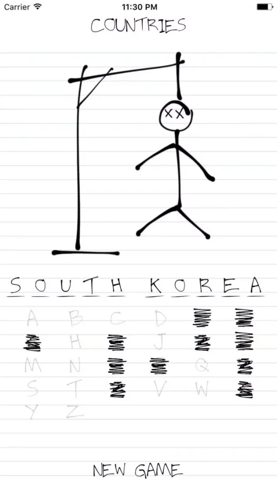 Ảnh chụp màn hình của Hangman: Countries