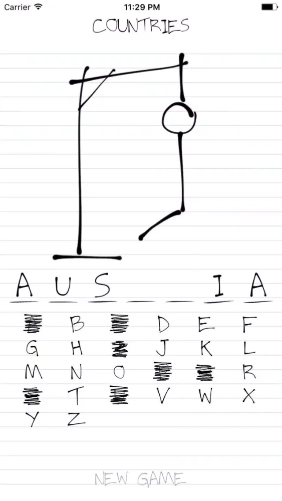 Ảnh chụp màn hình của Hangman: Countries