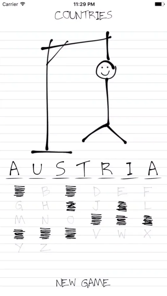 Ảnh chụp màn hình của Hangman: Countries