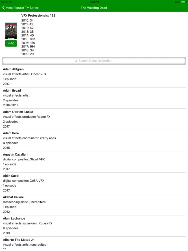 ภาพหน้าจอของ VFX Crew iPad 