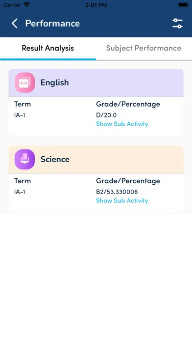 Capturas de tela do SHS Parent App