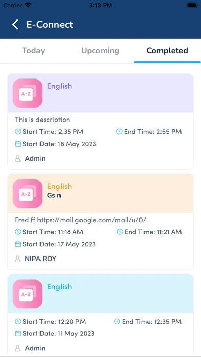 Capturas de tela do SHS Parent App
