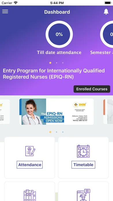 Capturas de tela do IHM Student Hub
