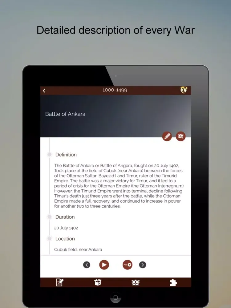 Historical Wars & battles PRO SMART Guide iPad  Screenshots