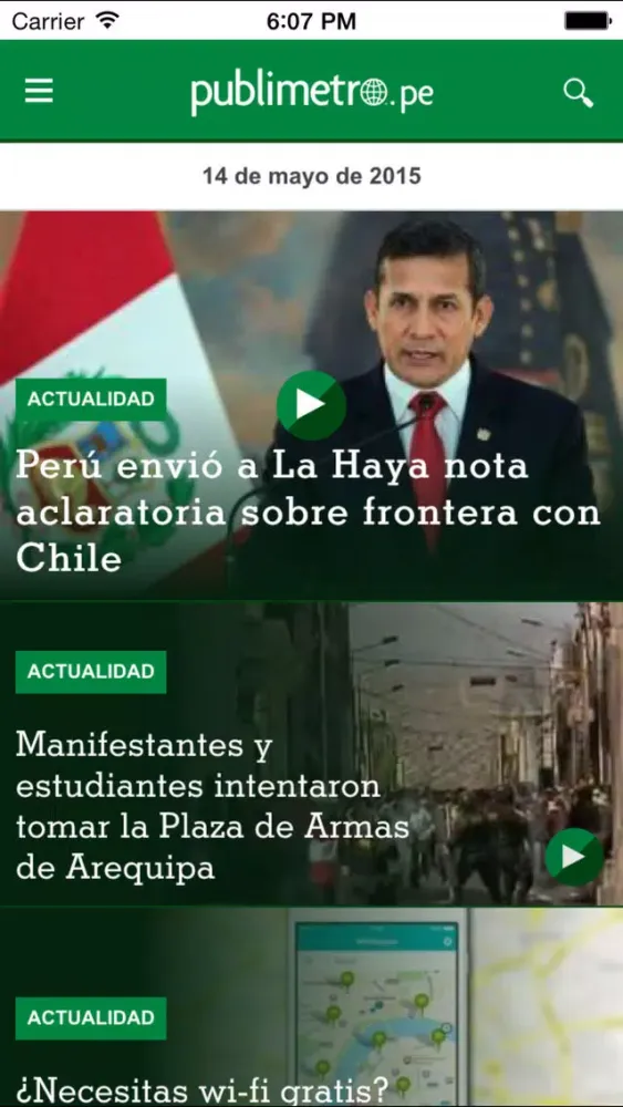 Capturas de tela do Publimetro Perú