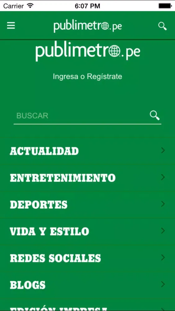 Capturas de tela do Publimetro Perú