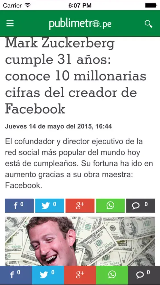 Capturas de tela do Publimetro Perú