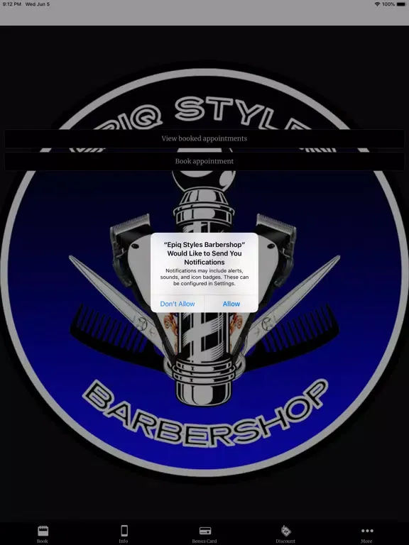 Ảnh chụp màn hình của Epiq Styles Barbershop iPad