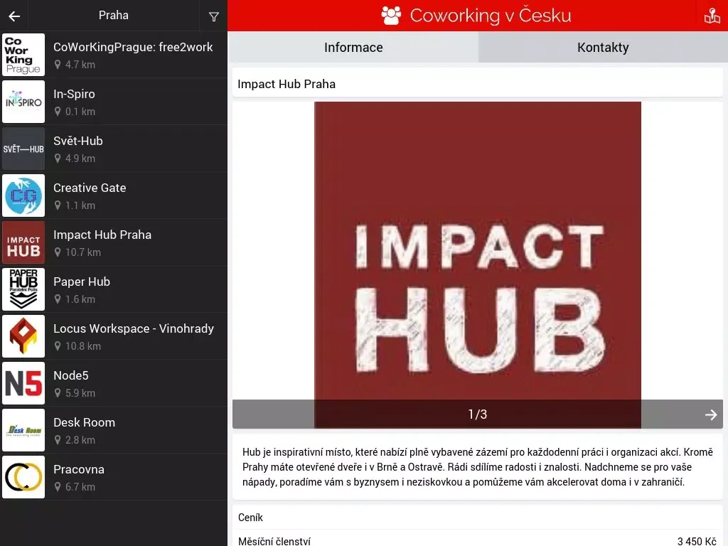 Tangkapan layar Coworking v Česku iPad 