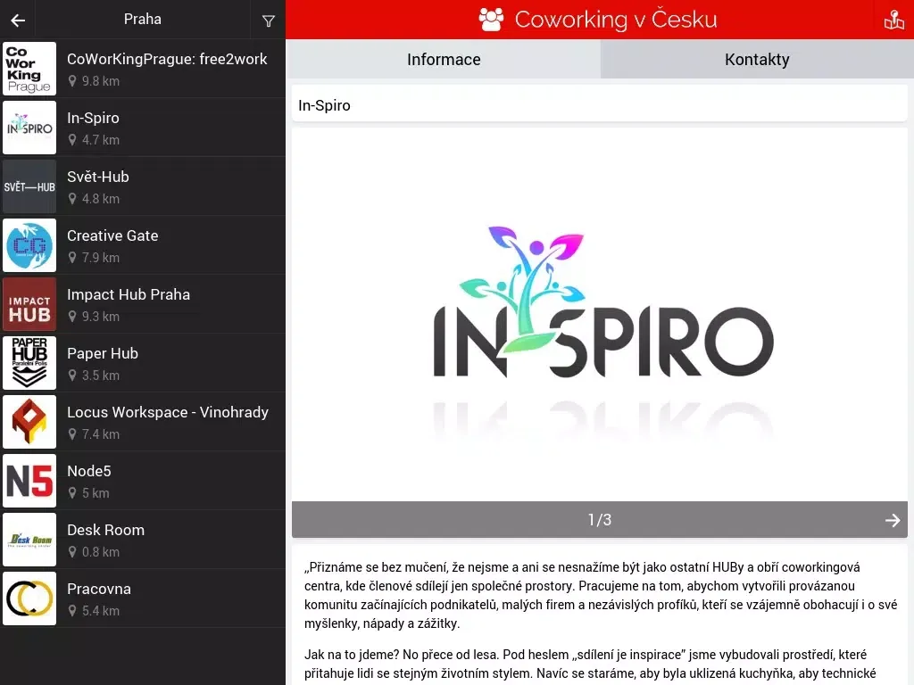 Tangkapan layar Coworking v Česku iPad 