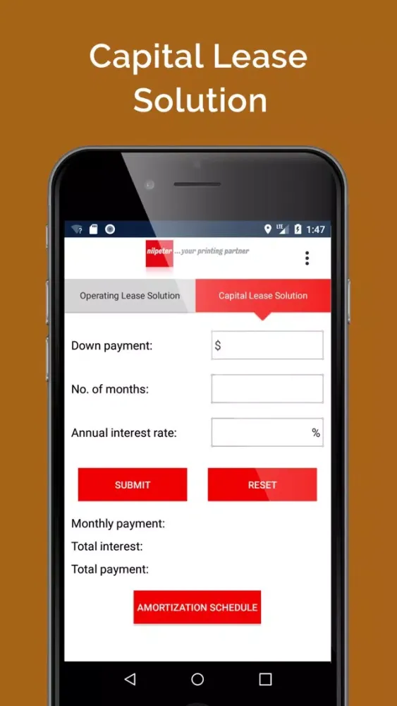 Tangkapan skrin Lease Calculator - Nilpeter